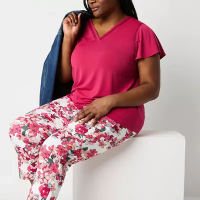 Liz Claiborne Womens Plus V Neck Short Sleeve Blouse