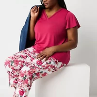 Liz Claiborne Womens Plus V Neck Short Sleeve Blouse