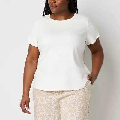 Liz Claiborne Womens Round Neck Short Sleeve Plus Blouse
