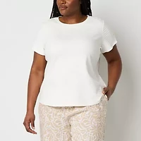 Liz Claiborne Womens Round Neck Short Sleeve Plus Blouse