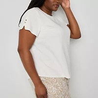 Liz Claiborne Womens Round Neck Short Sleeve Plus Blouse
