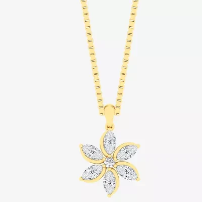 Diamond Blossom (F / Vs2) Womens 1 CT. T.W. Lab Grown White Diamond 10K Gold Flower 18 Inch Pendant Necklace