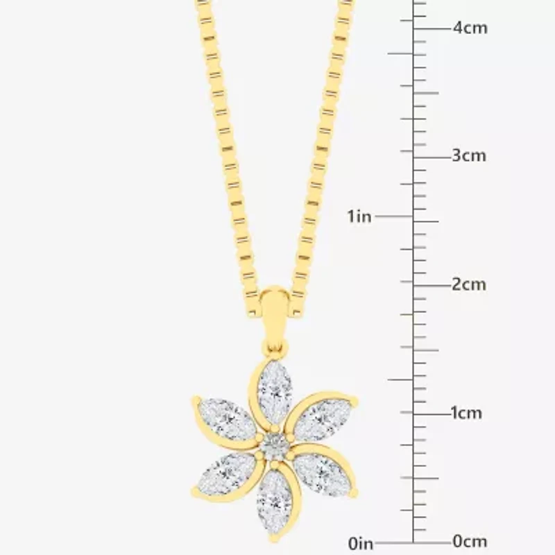 Diamond Blossom (F / Vs2) Womens 1 CT. T.W. Lab Grown White Diamond 10K Gold Flower 18 Inch Pendant Necklace