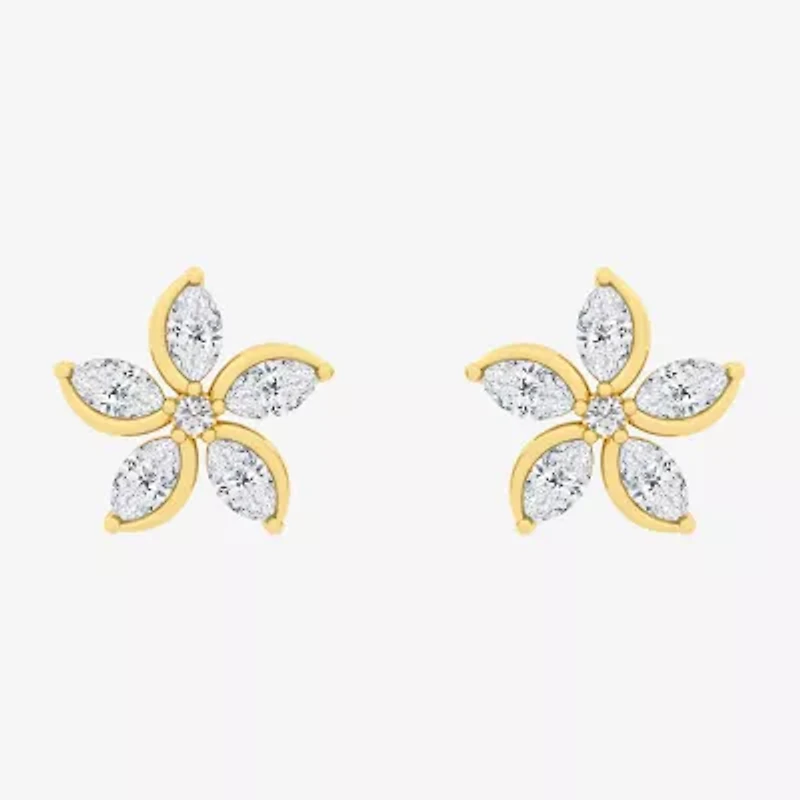 Diamond Blossom (F / Vs2) 1 CT. T.W. Lab Grown White Diamond 10K Gold 11.8mm Flower Stud Earrings