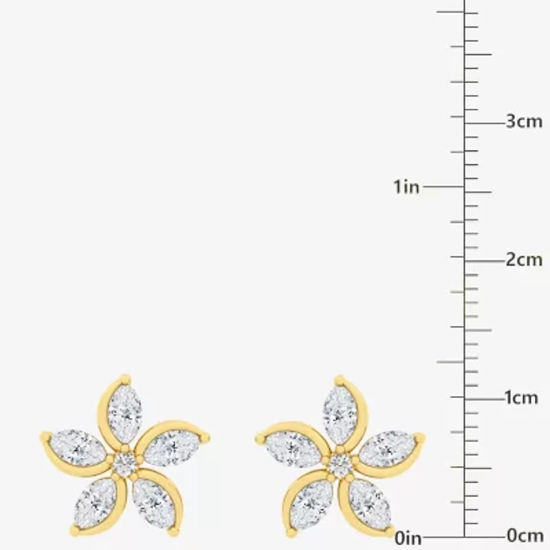 Diamond Blossom (F / Vs2) 1 CT. T.W. Lab Grown White Diamond 10K Gold 11.8mm Flower Stud Earrings