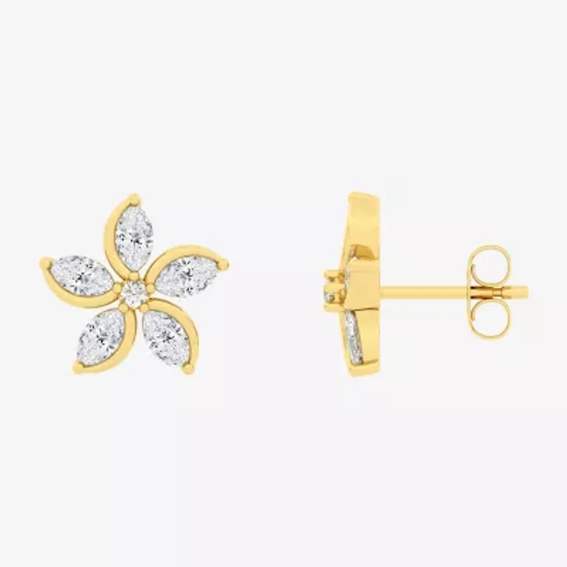 Diamond Blossom (F / Vs2) 1 CT. T.W. Lab Grown White Diamond 10K Gold 11.8mm Flower Stud Earrings