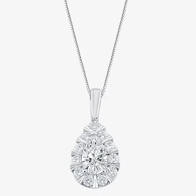 (F / Vs2) Womens 1 CT. T.W. Lab Grown White Diamond 10K White Gold Pear 18 Inch Pendant Necklace