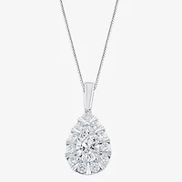 (F / Vs2) Womens 1 CT. T.W. Lab Grown White Diamond 10K White Gold Pear 18 Inch Pendant Necklace