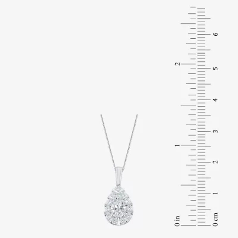 (F / Vs2) Womens 1 CT. T.W. Lab Grown White Diamond 10K White Gold Pear 18 Inch Pendant Necklace