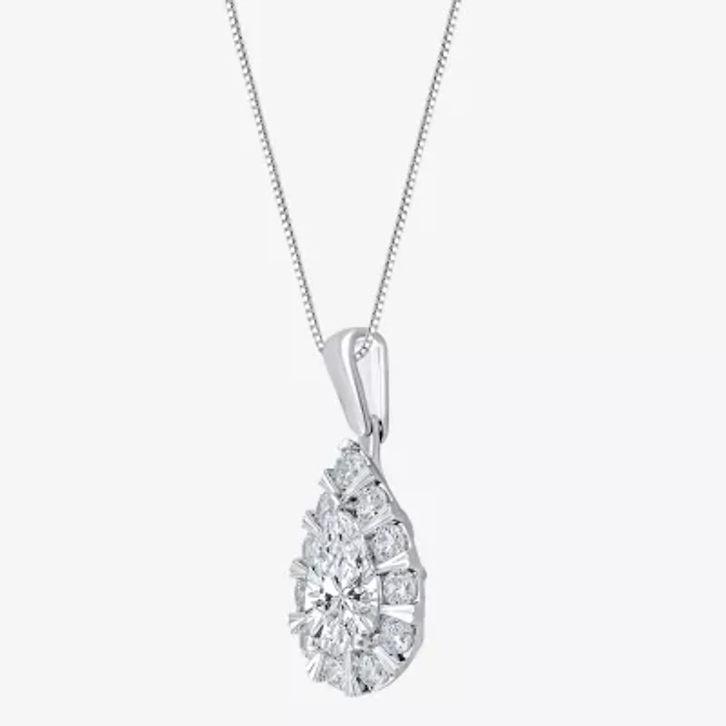 (F / Vs2) Womens 1 CT. T.W. Lab Grown White Diamond 10K White Gold Pear 18 Inch Pendant Necklace