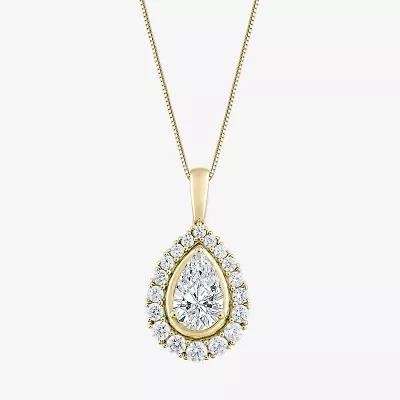 (F / Vs2) Womens 3 CT. T.W. Lab Grown White Diamond 10K Gold Pear 18 Inch Pendant Necklace