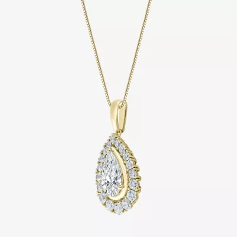 (F / Vs2) Womens 3 CT. T.W. Lab Grown White Diamond 10K Gold Pear 18 Inch Pendant Necklace