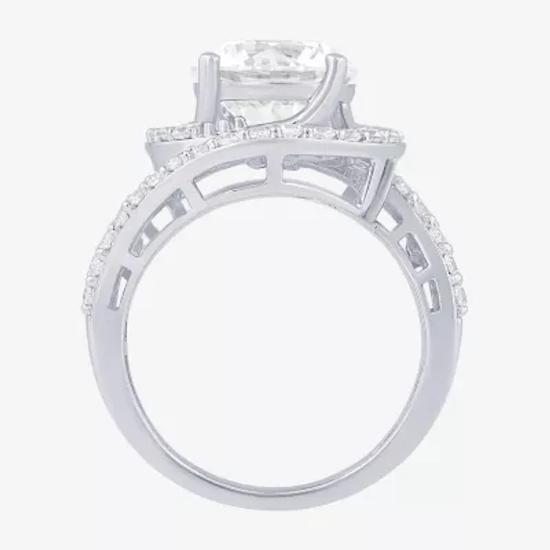 (F / Vs2) Womens 5 CT. T.W. Lab Grown White Diamond 10K Gold Halo Side Stone Cocktail Ring