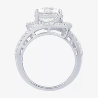 (F / Vs2) Womens 5 CT. T.W. Lab Grown White Diamond 10K Gold Halo Side Stone Cocktail Ring