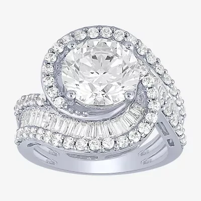 (F / Vs2) Womens 5 CT. T.W. Lab Grown White Diamond 10K Gold Halo Side Stone Cocktail Ring