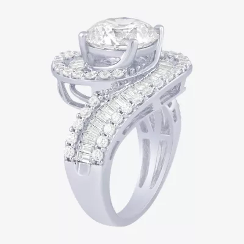 (F / Vs2) Womens 5 CT. T.W. Lab Grown White Diamond 10K Gold Halo Side Stone Cocktail Ring