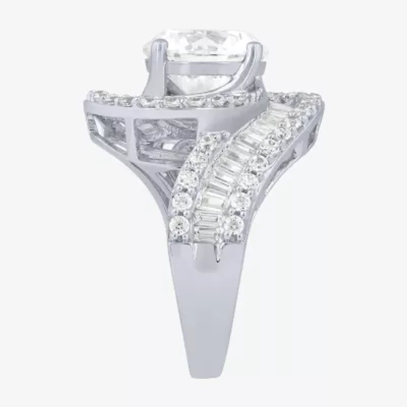 (F / Vs2) Womens 5 CT. T.W. Lab Grown White Diamond 10K Gold Halo Side Stone Cocktail Ring