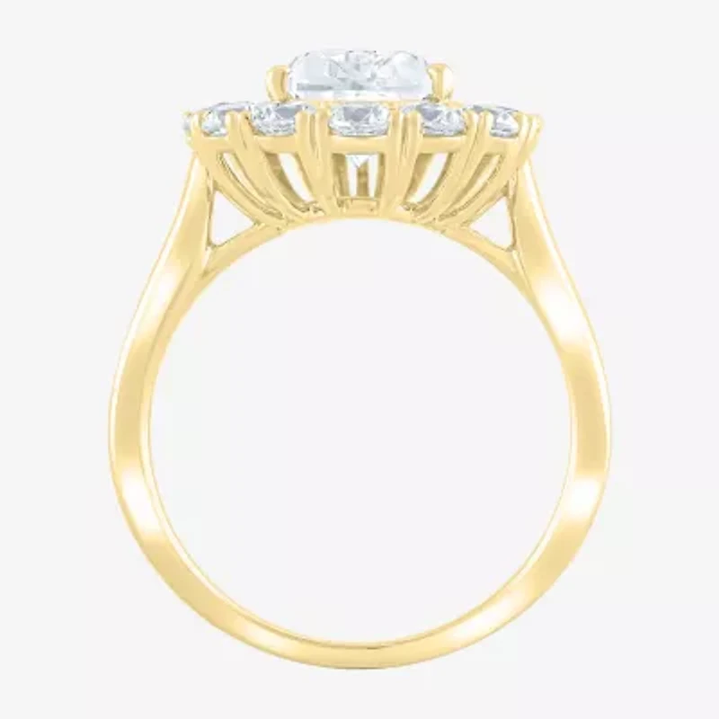 (F / Vs2) Womens 3 CT. T.W. Lab Grown White Diamond 10K Gold Pear Halo Cocktail Ring