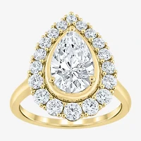 (F / Vs2) Womens 3 CT. T.W. Lab Grown White Diamond 10K Gold Pear Halo Cocktail Ring