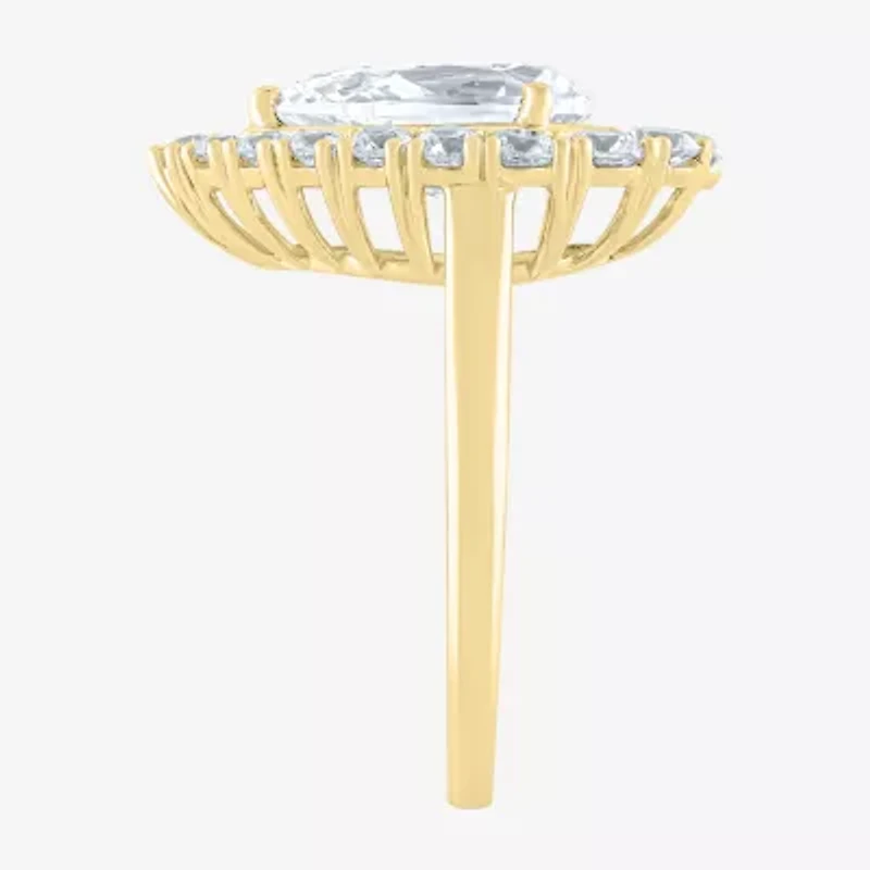 (F / Vs2) Womens 3 CT. T.W. Lab Grown White Diamond 10K Gold Pear Halo Cocktail Ring