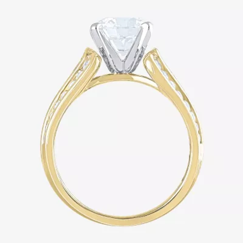 (F / Vs2) Womens 3 CT. T.W. Lab Grown White Diamond 10K Gold Round Side Stone Engagement Ring