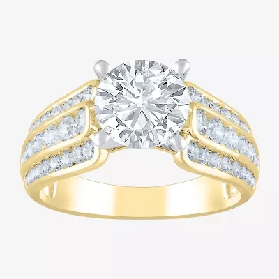 (F / Vs2) Womens 3 CT. T.W. Lab Grown White Diamond 10K Gold Round Side Stone Engagement Ring