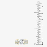 (F / Vs2) Womens 3 CT. T.W. Lab Grown White Diamond 10K Gold Round Side Stone Engagement Ring