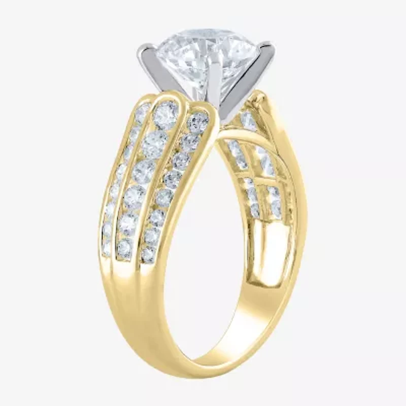 (F / Vs2) Womens 3 CT. T.W. Lab Grown White Diamond 10K Gold Round Side Stone Engagement Ring