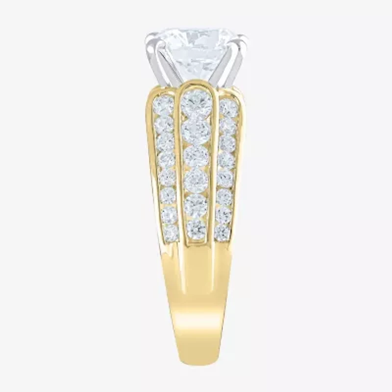 (F / Vs2) Womens 3 CT. T.W. Lab Grown White Diamond 10K Gold Round Side Stone Engagement Ring