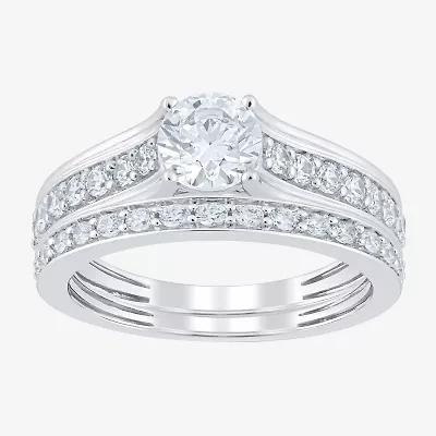 F /Vs2) Unisex Adult 2 CT. T.W. Lab Grown White Diamond 10K Gold Side Stone Wedding Bridal Set