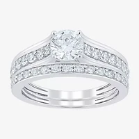 F /Vs2) Unisex Adult 2 CT. T.W. Lab Grown White Diamond 10K Gold Side Stone Wedding Bridal Set