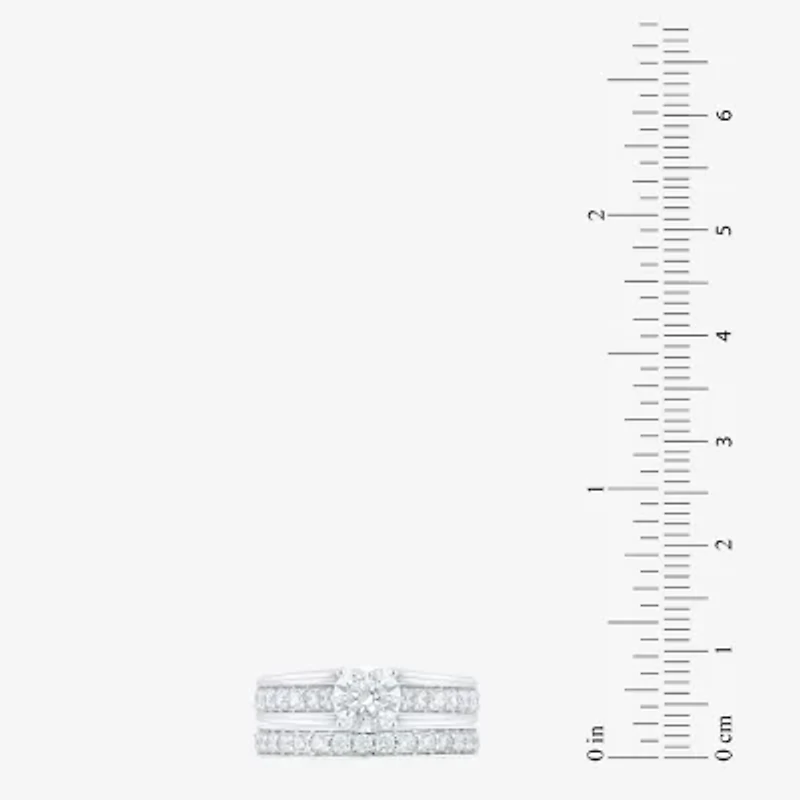 F /Vs2) Unisex Adult 2 CT. T.W. Lab Grown White Diamond 10K Gold Side Stone Wedding Bridal Set