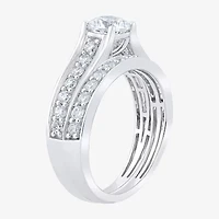 F /Vs2) Unisex Adult 2 CT. T.W. Lab Grown White Diamond 10K Gold Side Stone Wedding Bridal Set