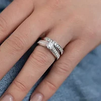 F /Vs2) Unisex Adult 2 CT. T.W. Lab Grown White Diamond 10K Gold Side Stone Wedding Bridal Set