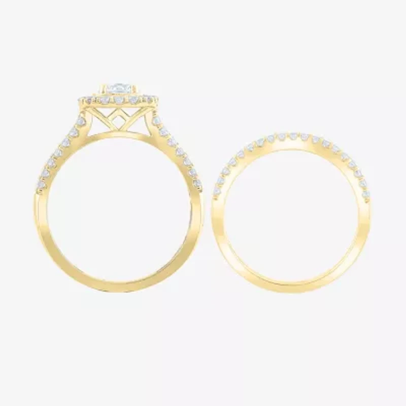 (F /Vs2) Unisex Adult 1 1/2 CT. T.W. Lab Grown White Diamond 10K Gold Side Stone Wedding Bridal Set