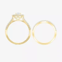 (F /Vs2) Unisex Adult 1 1/2 CT. T.W. Lab Grown White Diamond 10K Gold Side Stone Wedding Bridal Set