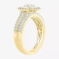 (F /Vs2) Unisex Adult 1 1/2 CT. T.W. Lab Grown White Diamond 10K Gold Side Stone Wedding Bridal Set