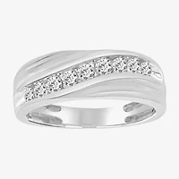 (F / Vs2) Mens 24MM 1/2 CT. T.W. Lab Grown White Diamond 10K Gold Round Wedding Band