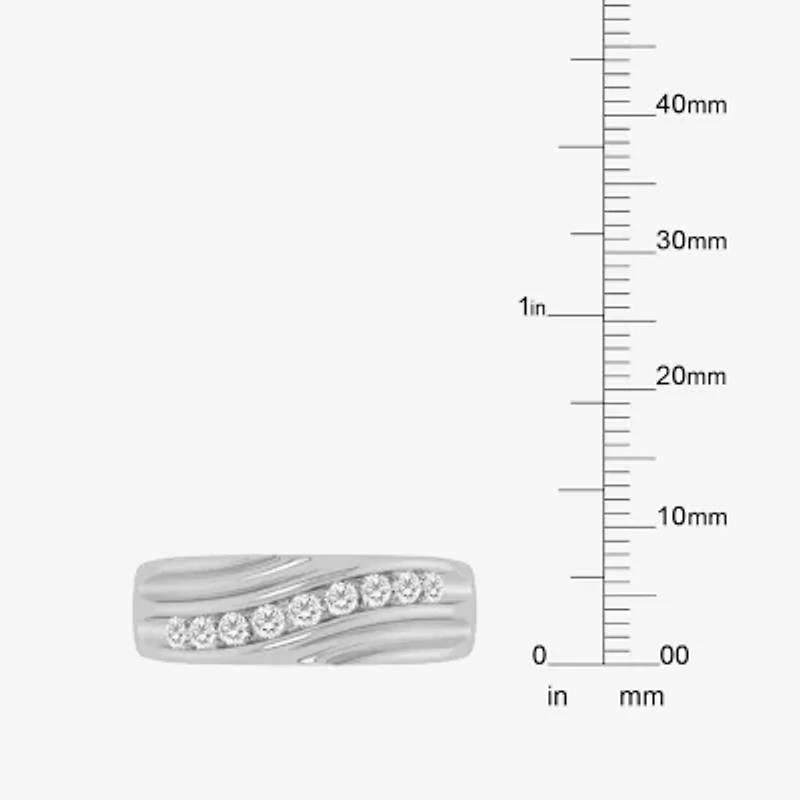 (F / Vs2) Mens 24MM 1/2 CT. T.W. Lab Grown White Diamond 10K Gold Round Wedding Band