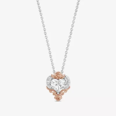 (I Womens 1 1/10 CT. T.W.  Lab Grown White Diamond 14K Rose Gold Over Silver Sterling Silver Heart 18 Inch Pendant Necklace