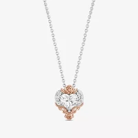 (I Womens 1 1/10 CT. T.W.  Lab Grown White Diamond 14K Rose Gold Over Silver Sterling Silver Heart 18 Inch Pendant Necklace