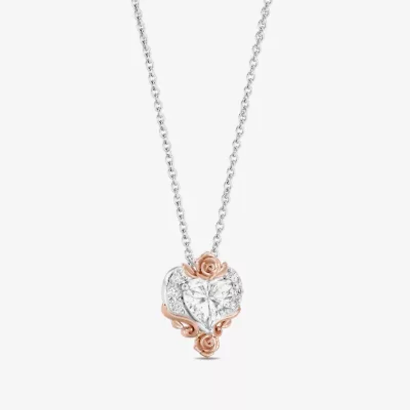 (I Womens 1 1/10 CT. T.W.  Lab Grown White Diamond 14K Rose Gold Over Silver Sterling Silver Heart 18 Inch Pendant Necklace