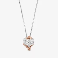 (I Womens 1 1/10 CT. T.W.  Lab Grown White Diamond 14K Rose Gold Over Silver Sterling Silver Heart 18 Inch Pendant Necklace