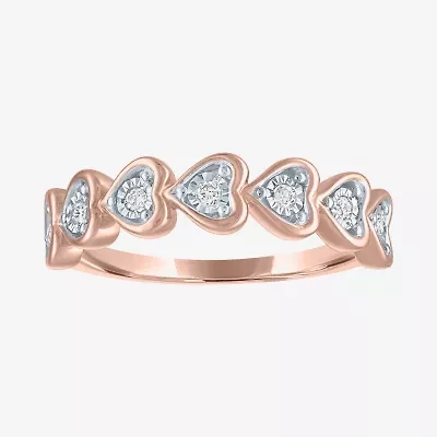 (G-H / Si2-I1) Womens 1/10 CT. T.W. Lab Grown White Diamond 14K Rose Gold Over Silver Heart Band