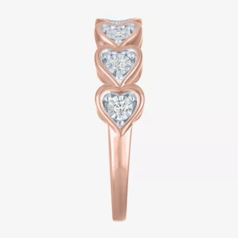 (G-H / Si2-I1) Womens 1/10 CT. T.W. Lab Grown White Diamond 14K Rose Gold Over Silver Heart Band