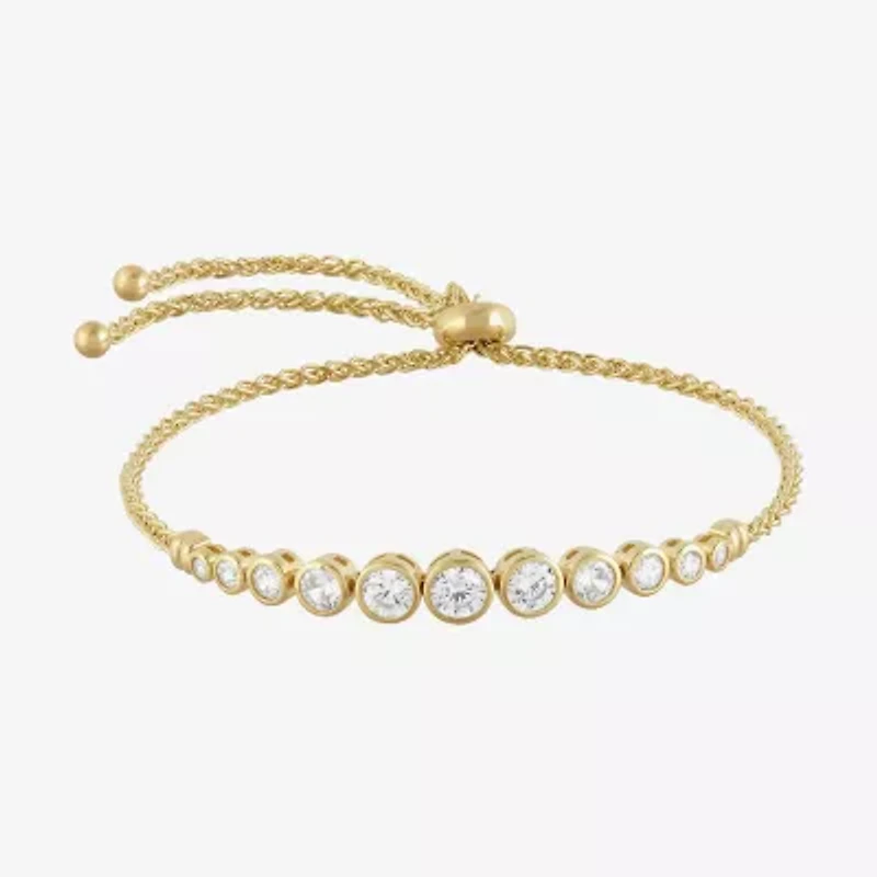 Limited Quantities! Womens White Cubic Zirconia 14K Gold Over Silver Bolo Bracelet