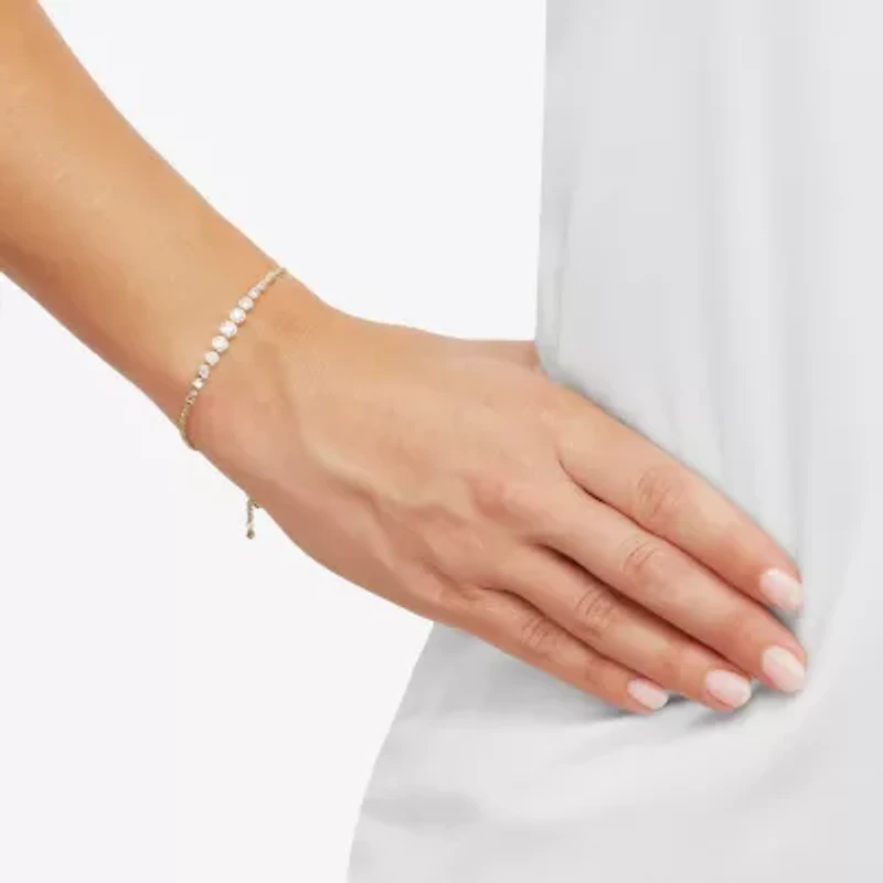 Limited Quantities! Womens White Cubic Zirconia 14K Gold Over Silver Bolo Bracelet