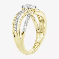 (F / Si2) Womens 1 CT. T.W. Lab Grown White Diamond 10K Gold Round Crossover Side Stone Cocktail Ring