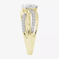 (F / Si2) Womens 1 CT. T.W. Lab Grown White Diamond 10K Gold Round Crossover Side Stone Cocktail Ring