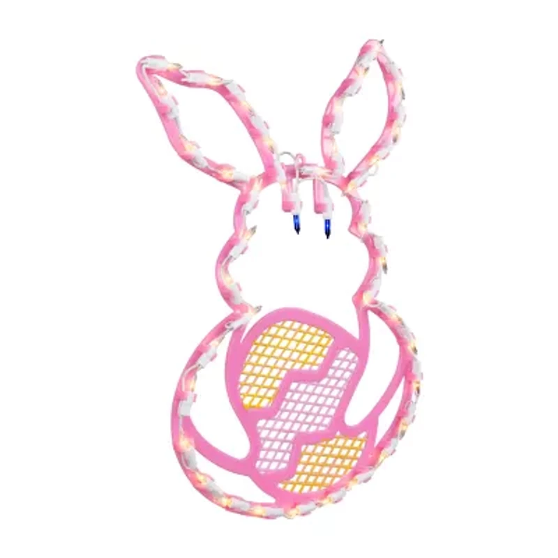 Northlight 17" Lighted Pink Bunny With Egg Window Easter Window Decor